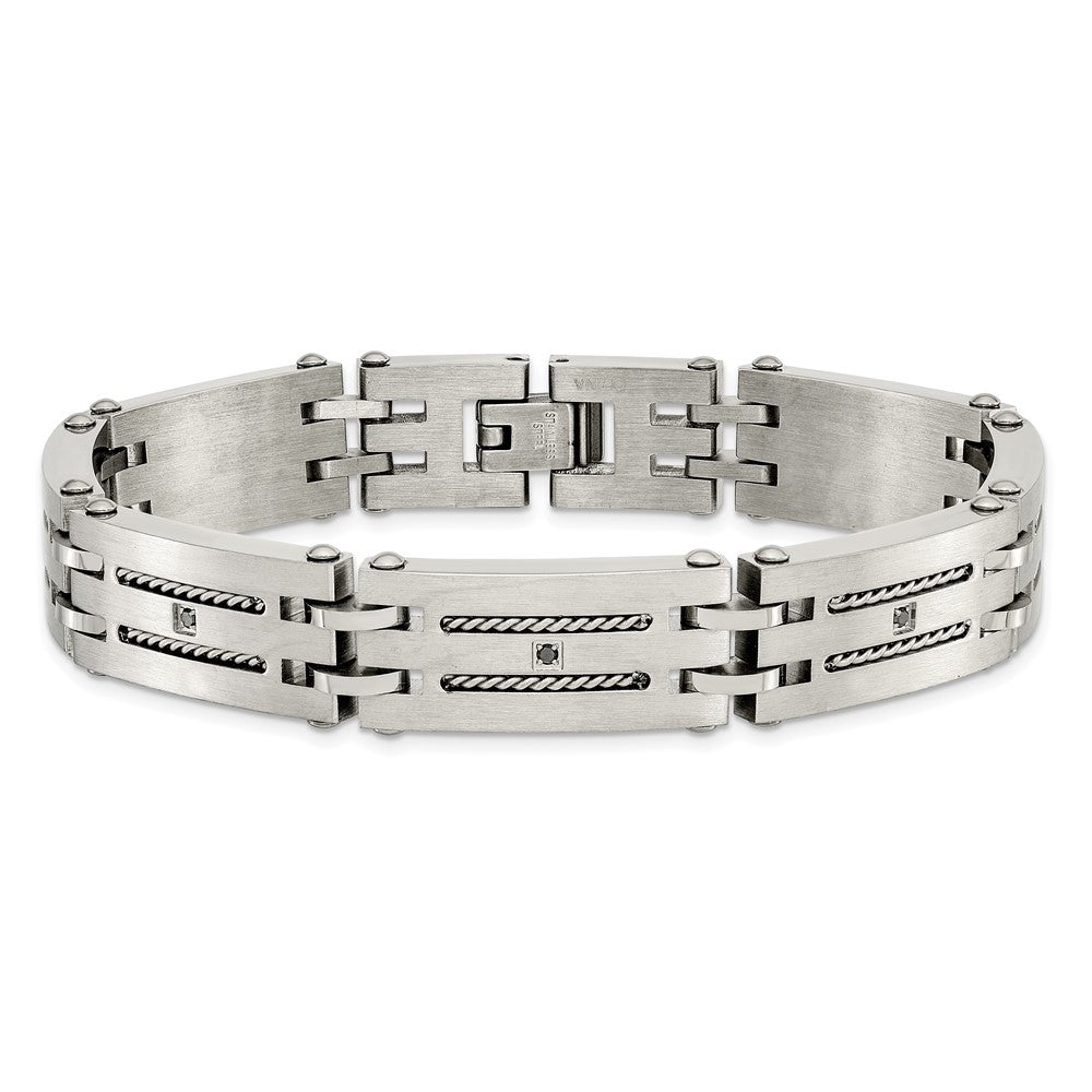 Stainless Steel Chisel Brushed And Polished With 1/10 Carat Diamond 8.75 Inch Bracelet