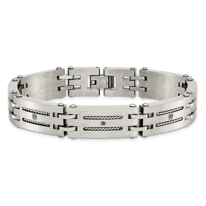 Stainless Steel Chisel Brushed And Polished With 1/10 Carat Diamond 8.75 Inch Bracelet
