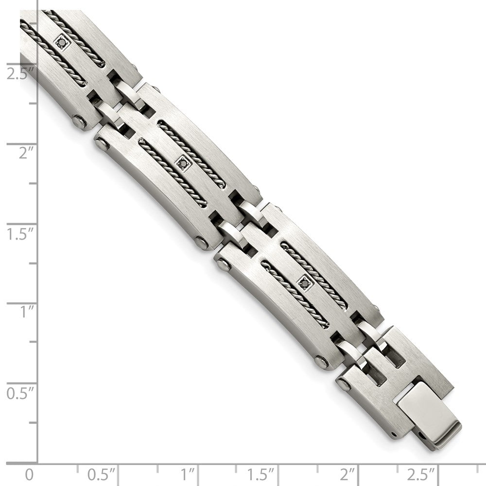 Stainless Steel Chisel Brushed And Polished With 1/10 Carat Diamond 8.75 Inch Bracelet