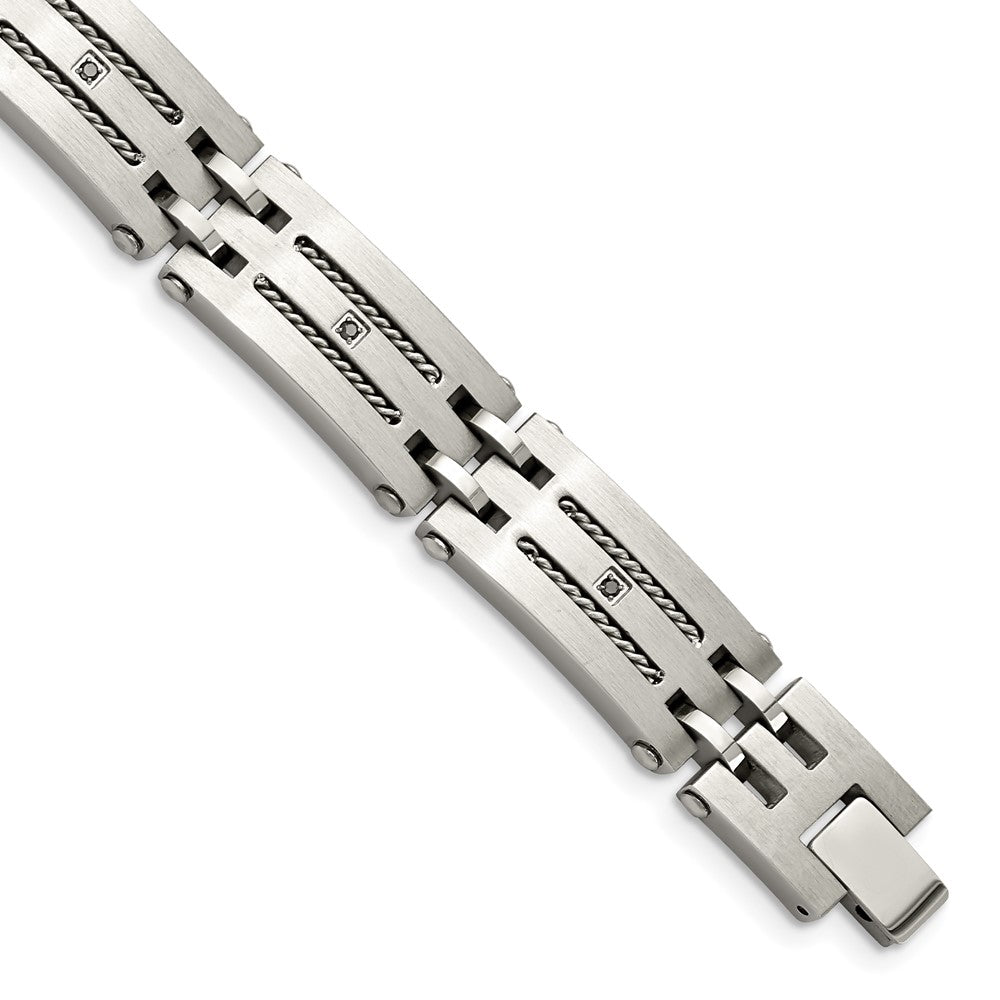 Stainless Steel Chisel Brushed And Polished With 1/10 Carat Diamond 8.75 Inch Bracelet