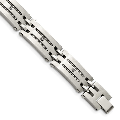 Stainless Steel Chisel Brushed And Polished With 1/10 Carat Diamond 8.75 Inch Bracelet