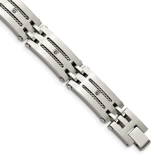 Stainless Steel Chisel Brushed And Polished With 1/10 Carat Diamond 8.75 Inch Bracelet