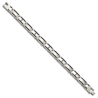 Stainless Steel Chisel Brushed And Polished With 1/10 Carat Diamond 8.25 Inch Bracelet