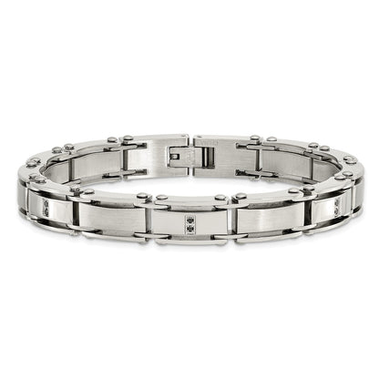 Stainless Steel Chisel Brushed And Polished With 1/10 Carat Diamond 8.25 Inch Bracelet