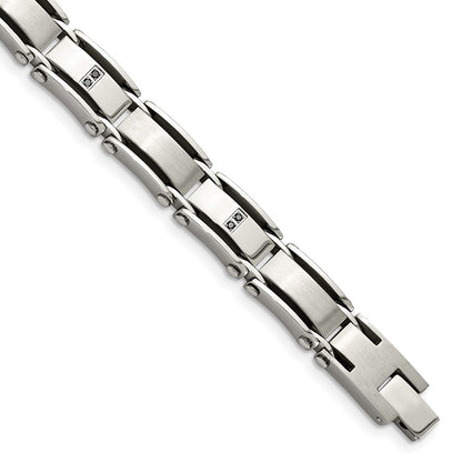 Stainless Steel Chisel Brushed And Polished With 1/10 Carat Diamond 8.25 Inch Bracelet