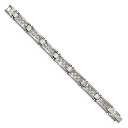 Stainless Steel Chisel Antiqued And Matte With 1/10 Carat Diamond 9 Inch Bracelet