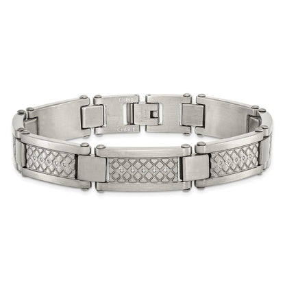 Stainless Steel Chisel Antiqued And Matte With 1/10 Carat Diamond 9 Inch Bracelet