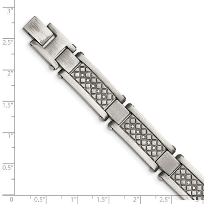 Stainless Steel Chisel Antiqued And Matte With 1/10 Carat Diamond 9 Inch Bracelet