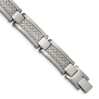 Stainless Steel Chisel Antiqued And Matte With 1/10 Carat Diamond 9 Inch Bracelet