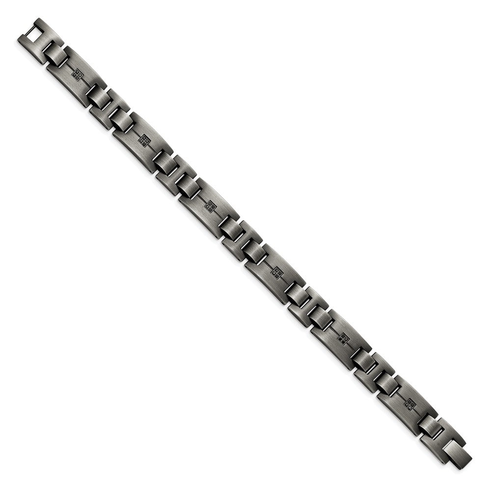 Stainless Steel Chisel Antiqued And Matte With 1/10 Carat Black Diamond 9 Inch Bracelet