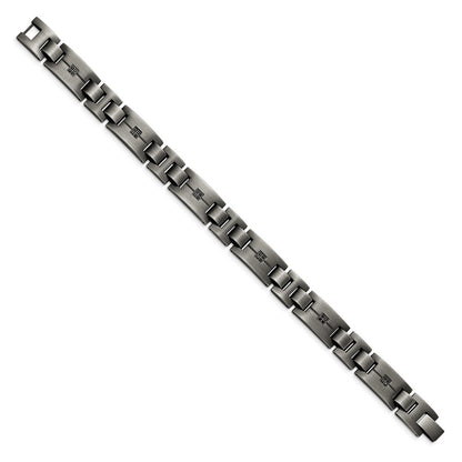 Stainless Steel Chisel Antiqued And Matte With 1/10 Carat Black Diamond 9 Inch Bracelet