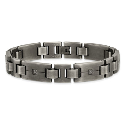 Stainless Steel Chisel Antiqued And Matte With 1/10 Carat Black Diamond 9 Inch Bracelet