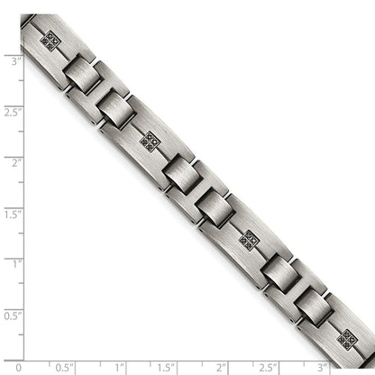Stainless Steel Chisel Antiqued And Matte With 1/10 Carat Black Diamond 9 Inch Bracelet