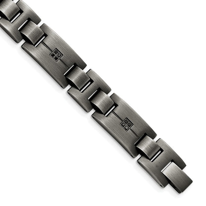 Stainless Steel Chisel Antiqued And Matte With 1/10 Carat Black Diamond 9 Inch Bracelet