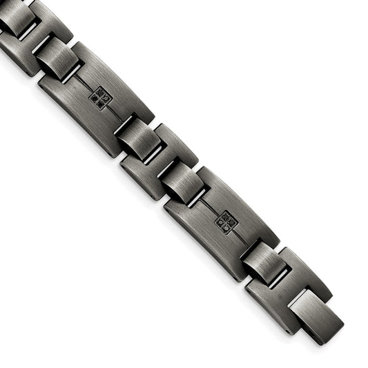 Stainless Steel Chisel Antiqued And Matte With 1/10 Carat Black Diamond 9 Inch Bracelet