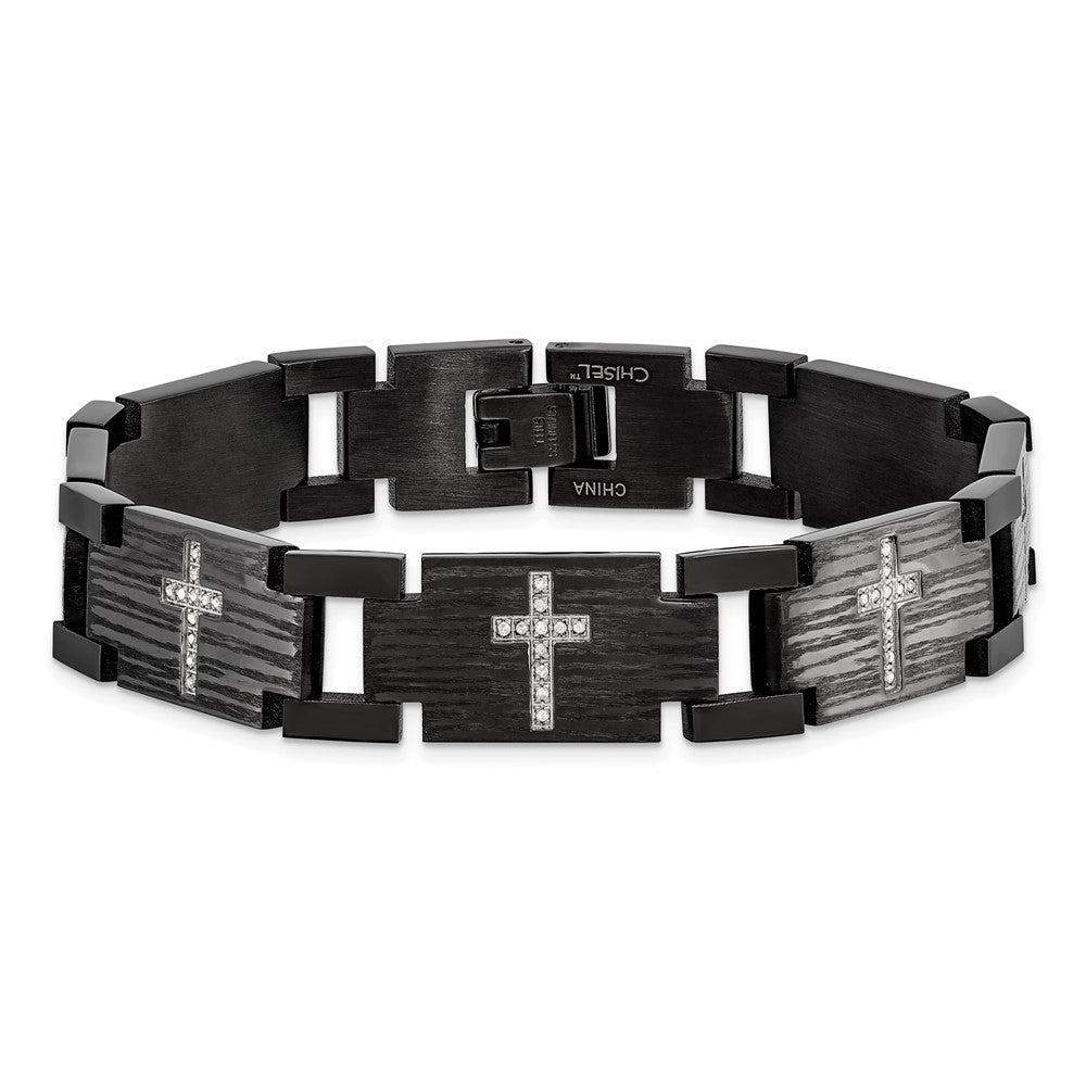 8.5 Inch Chisel Stainless Steel Polished And Matte Black Ip-Plated With 1/4 Carat Diamond 8.25 Bracelet