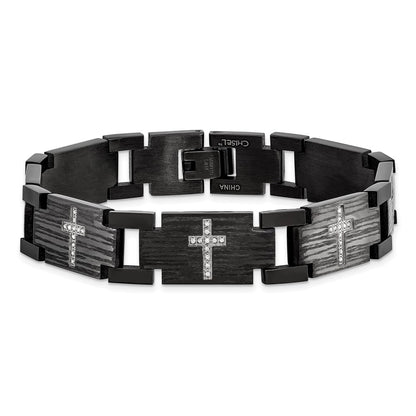 8.5 Inch Chisel Stainless Steel Polished And Matte Black Ip-Plated With 1/4 Carat Diamond 8.25 Bracelet