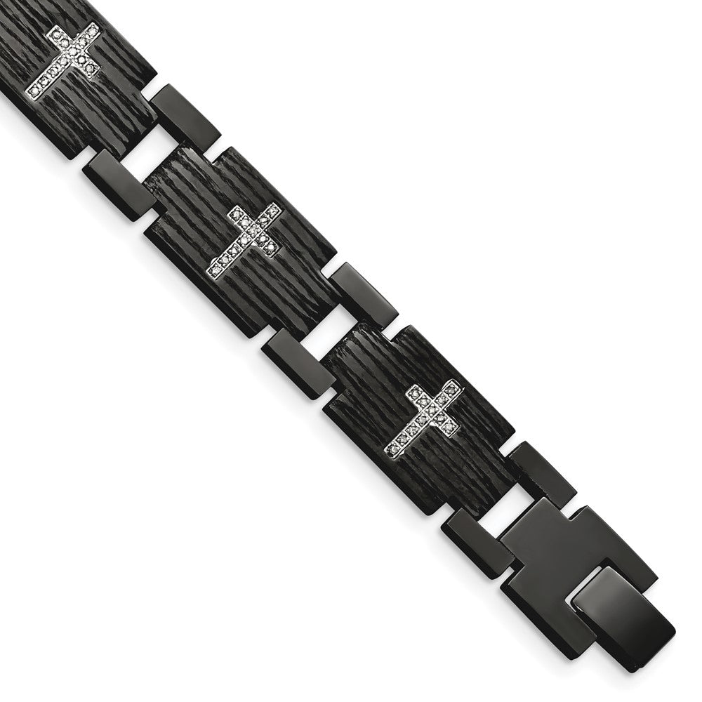 8.5 Inch Chisel Stainless Steel Polished And Matte Black Ip-Plated With 1/4 Carat Diamond 8.25 Bracelet