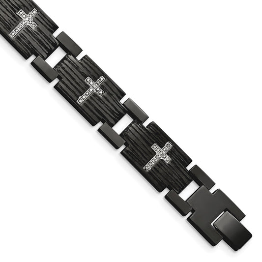 8.5 Inch Chisel Stainless Steel Polished And Matte Black Ip-Plated With 1/4 Carat Diamond 8.25 Bracelet