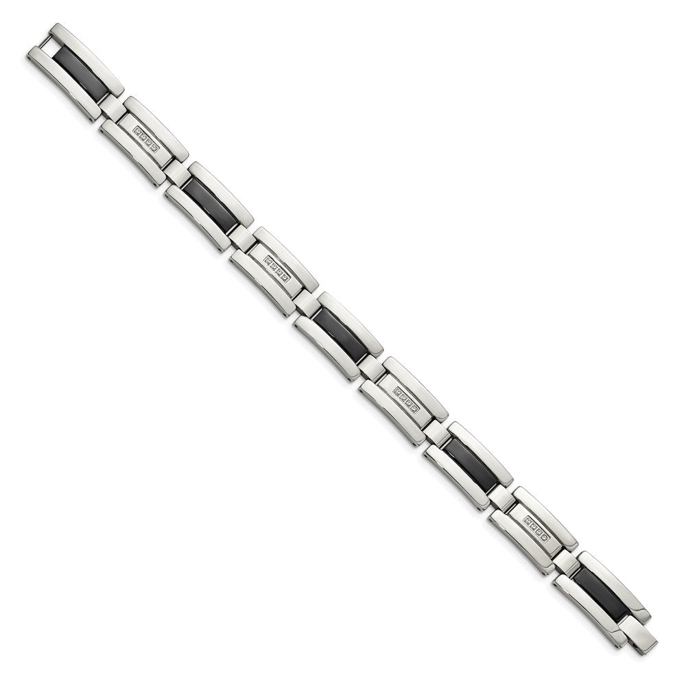 Stainless Steel Chisel Polished Black Ip-Plated With 1/4 Carat Diamond 8.5 Inch Bracelet