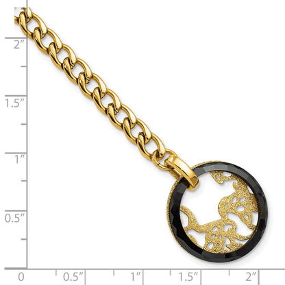 7.25 Inch Stainless Steel Yellow Ip-Plated Black Ceramic Polished & Lasercut Circle Bracelet