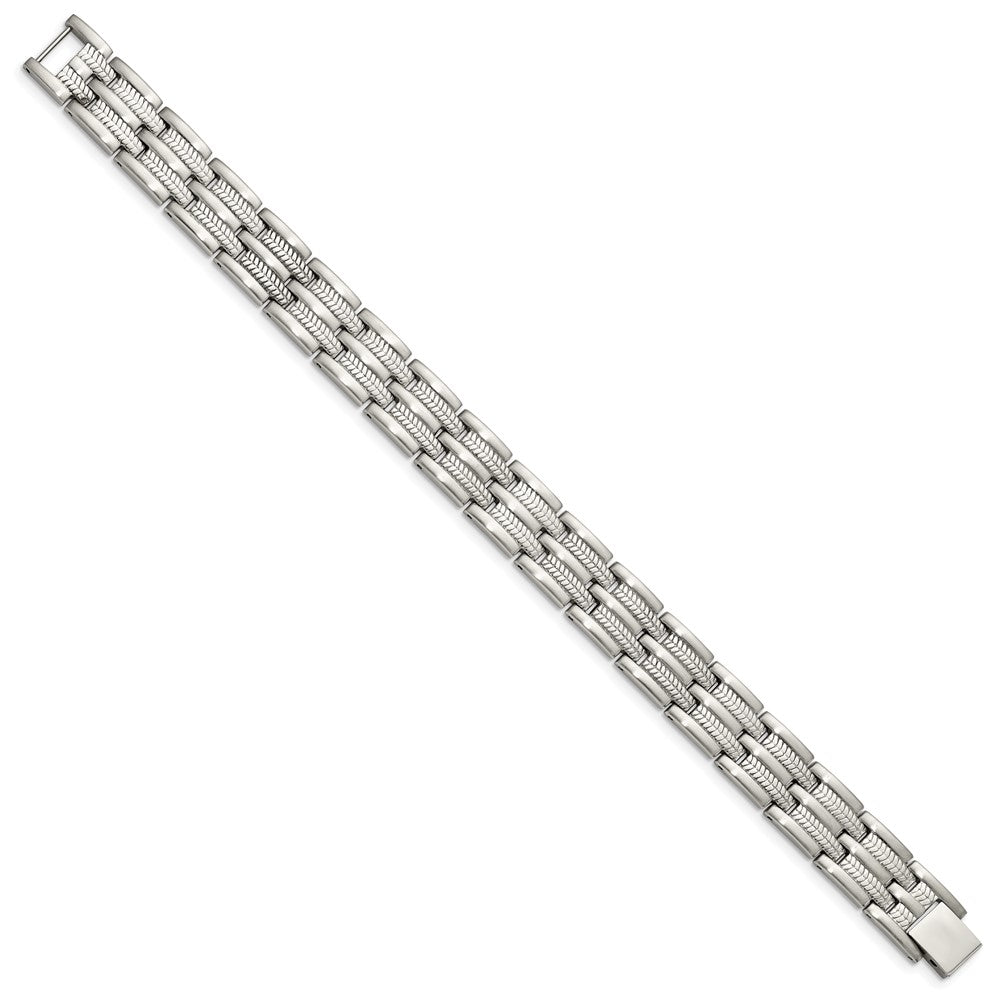 Stainless Steel Chisel Brushed Polished And Textured 8.75 Inch Link Bracelet