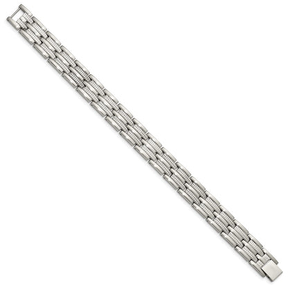 Stainless Steel Chisel Brushed Polished And Textured 8.75 Inch Link Bracelet
