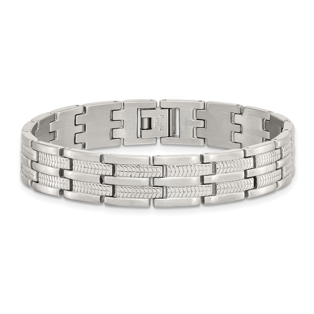 Stainless Steel Chisel Brushed Polished And Textured 8.75 Inch Link Bracelet
