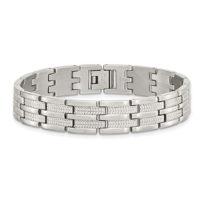 Stainless Steel Chisel Brushed Polished And Textured 8.75 Inch Link Bracelet