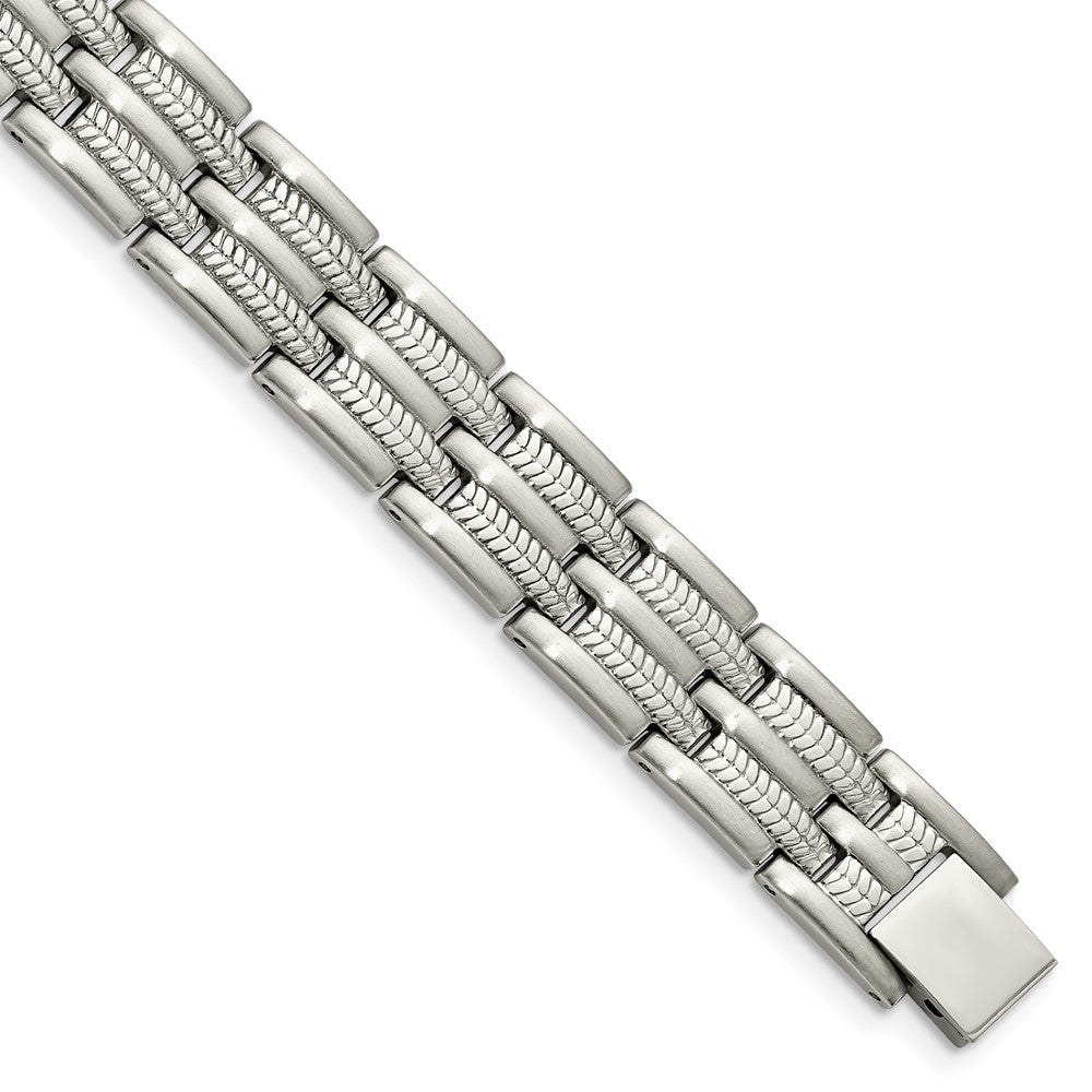 Stainless Steel Chisel Brushed Polished And Textured 8.75 Inch Link Bracelet
