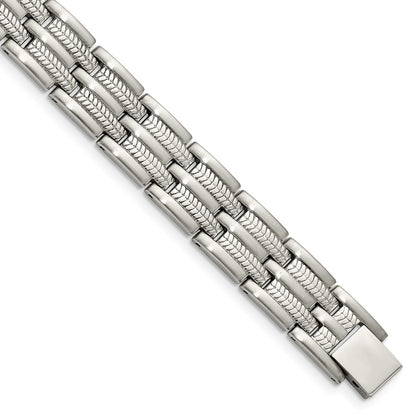 Stainless Steel Chisel Brushed Polished And Textured 8.75 Inch Link Bracelet