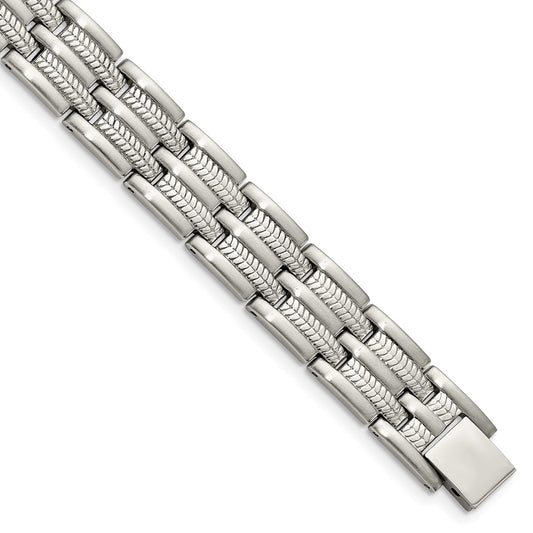 Stainless Steel Chisel Brushed Polished And Textured 8.75 Inch Link Bracelet