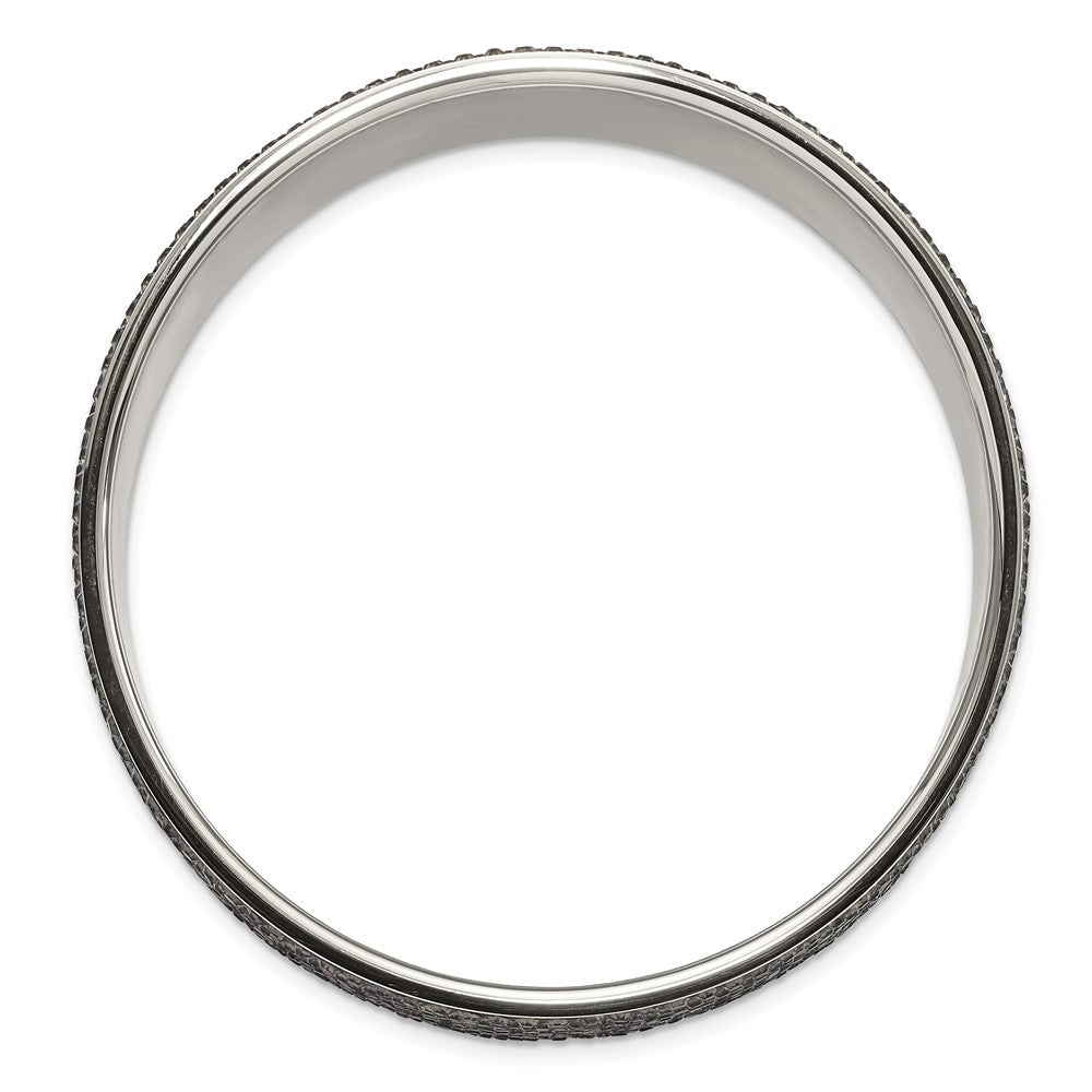 Stainless Steel Polished & Brushed Grey Crystal Wide Flat Bangle