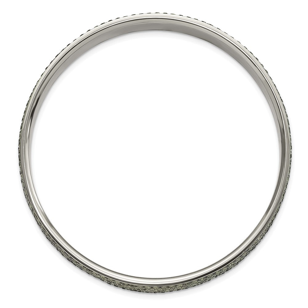 Stainless Steel Polished & Brushed Grey Crystal Thin Flat Bangle