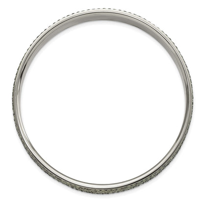 Stainless Steel Polished & Brushed Grey Crystal Thin Flat Bangle