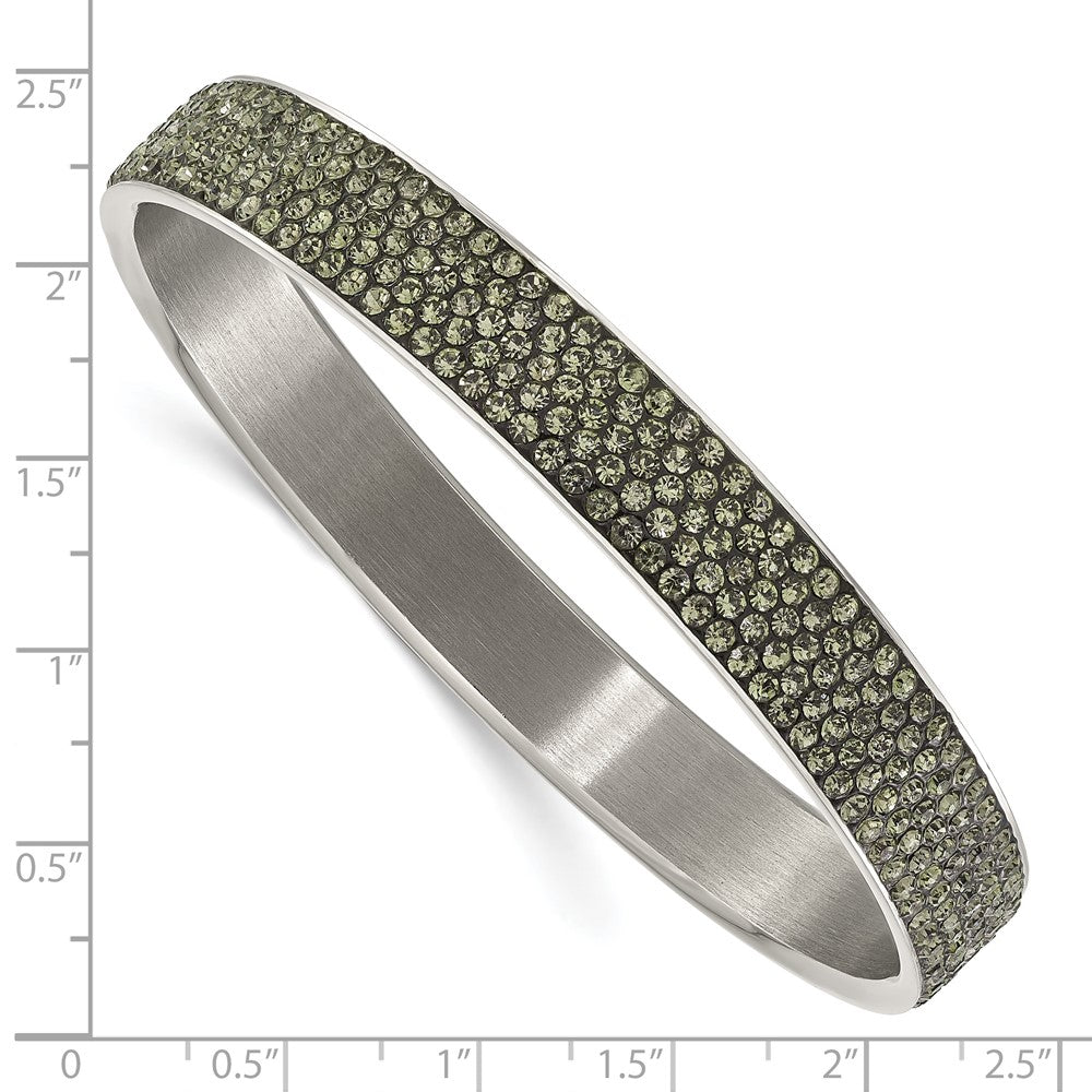 Stainless Steel Polished & Brushed Grey Crystal Thin Flat Bangle