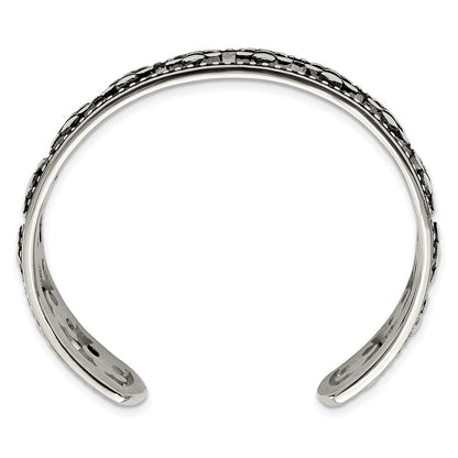 Stainless Steel Antiqued And Polished Fleur De Lis Bangle