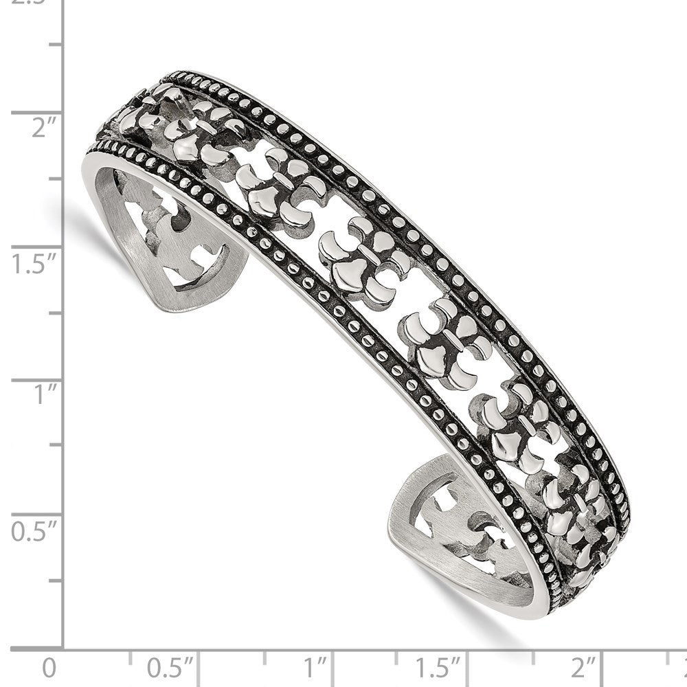 Stainless Steel Antiqued And Polished Fleur De Lis Bangle