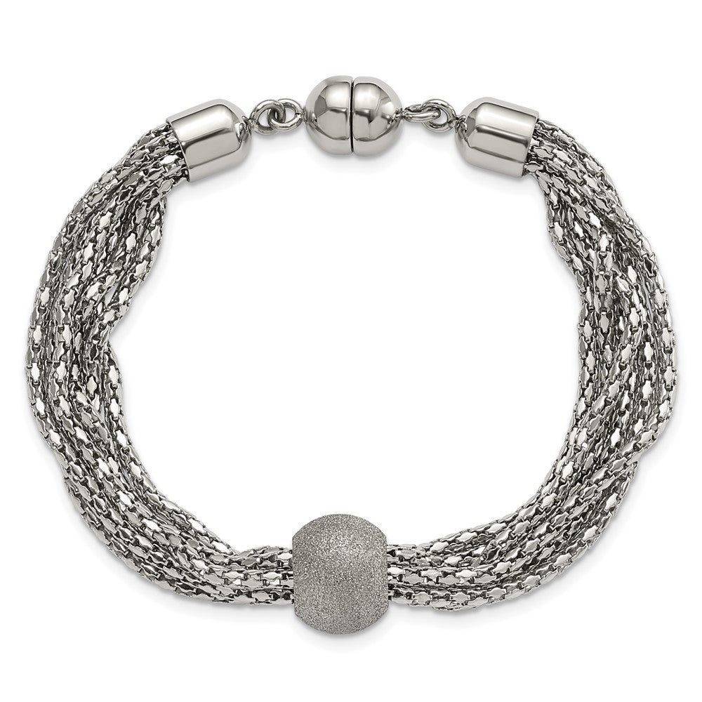 7.5 Inch Stainless Steel Polished Multistrand Laser Cut Bead Bracelet