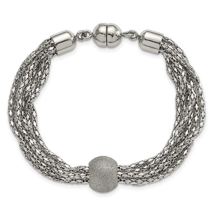 7.5 Inch Stainless Steel Polished Multistrand Laser Cut Bead Bracelet