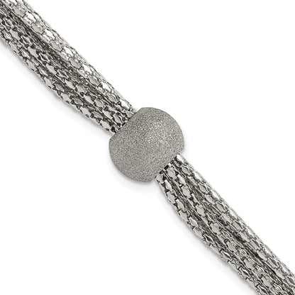 7.5 Inch Stainless Steel Polished Multistrand Laser Cut Bead Bracelet