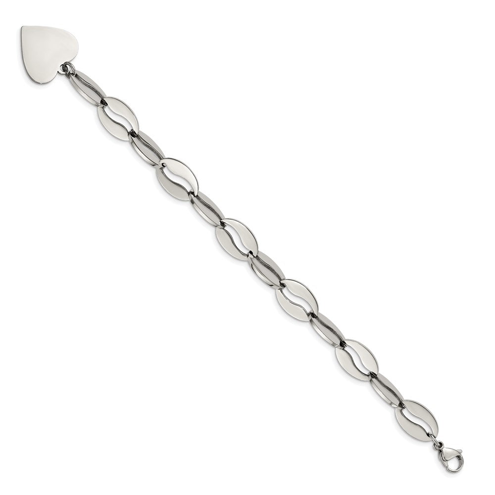 8.5 Inch Stainless Steel Polished Heart 8.5In Bracelet