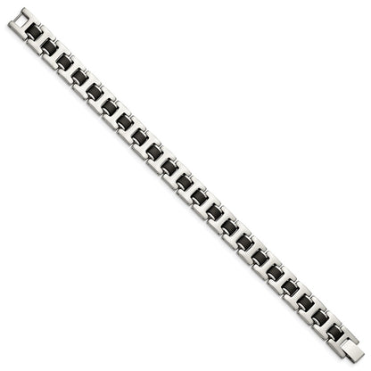 Stainless Steel Chisel Brushed With Black Rubber 8.5 Inch Bracelet