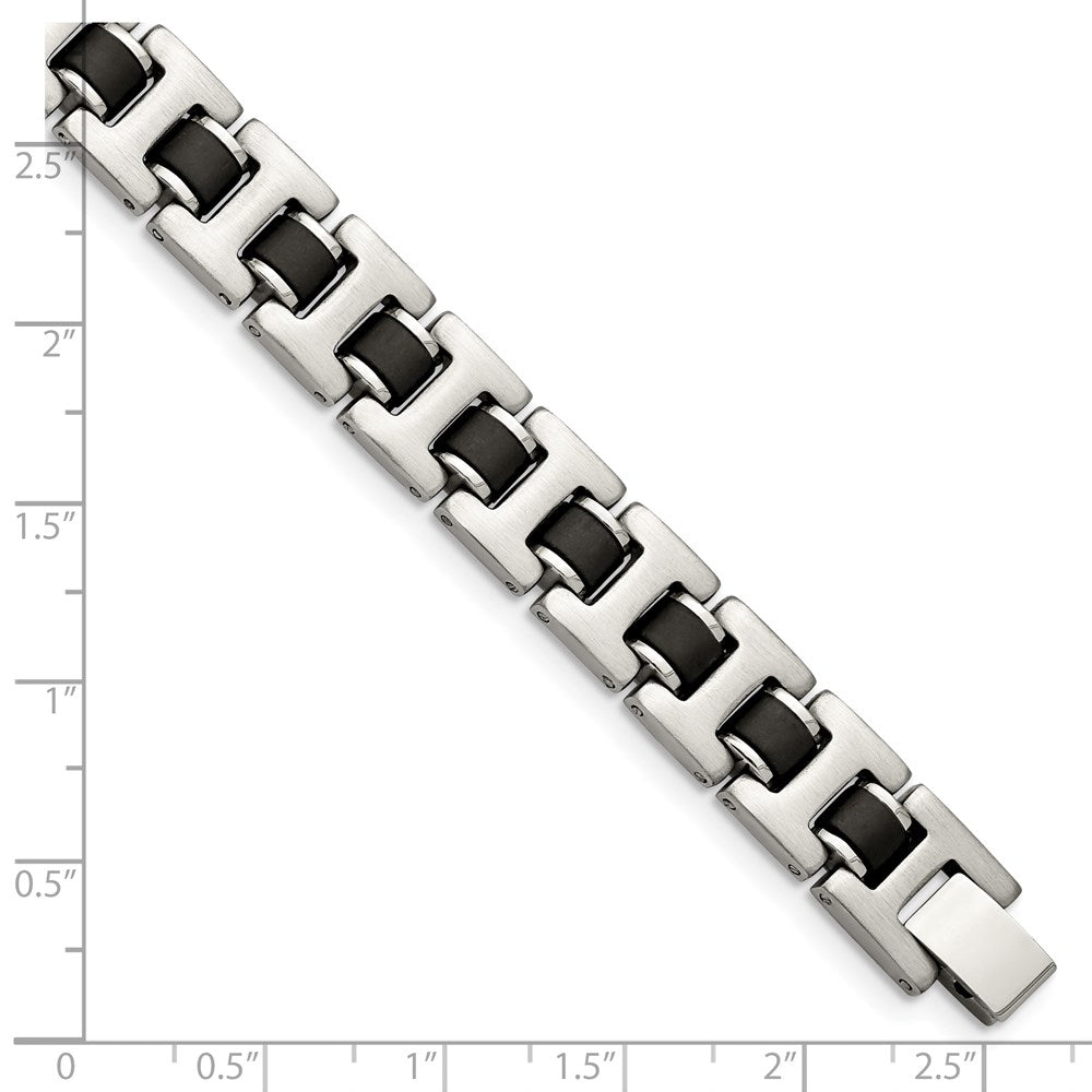 Stainless Steel Chisel Brushed With Black Rubber 8.5 Inch Bracelet