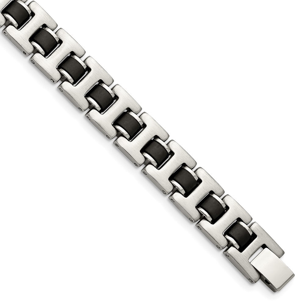 Stainless Steel Chisel Brushed With Black Rubber 8.5 Inch Bracelet