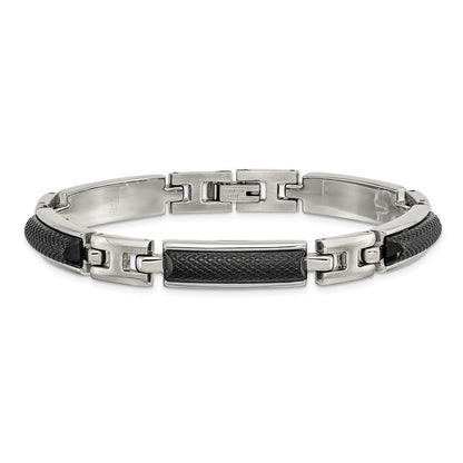 8.25 Inch Stainless Steel Polished And Brushed Black Ip-Plated 8.25In Bracelet