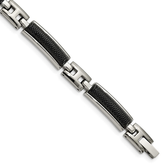 8.25 Inch Stainless Steel Polished And Brushed Black Ip-Plated 8.25In Bracelet