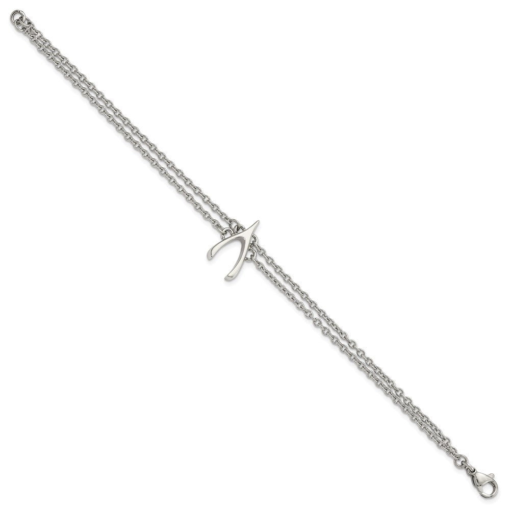 7.75 Inch Stainless Steel Polished 2-Strand Wishbone Bracelet