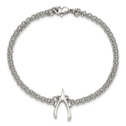 7.75 Inch Stainless Steel Polished 2-Strand Wishbone Bracelet