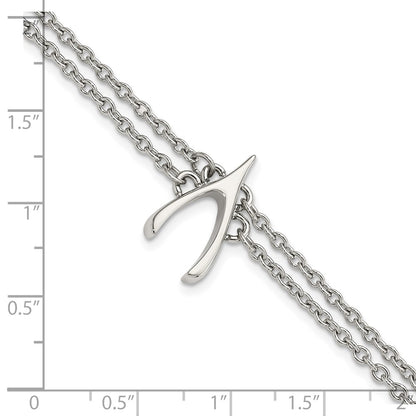 7.75 Inch Stainless Steel Polished 2-Strand Wishbone Bracelet